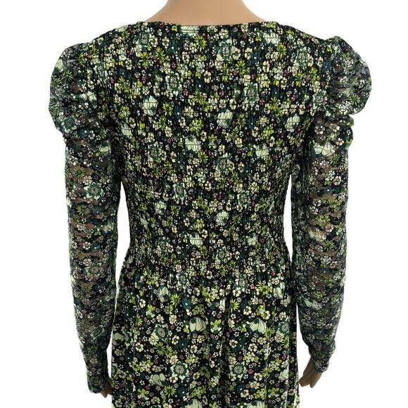 Scotch & Soda Green Floral Printed Lace Sleeved Midi Dress - Picture 9 of 12